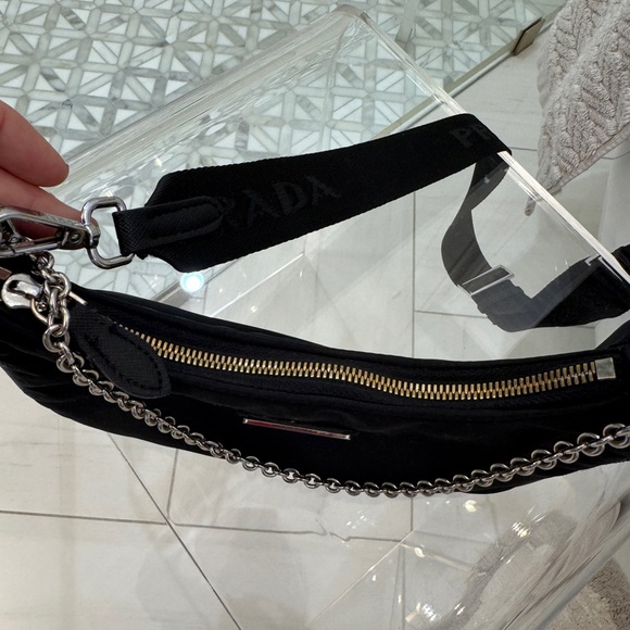 Prada Re-Edition 2005 Re-Nylon bag Mini Hobo Convertible Chain Strap Black - Picture 15 of 16